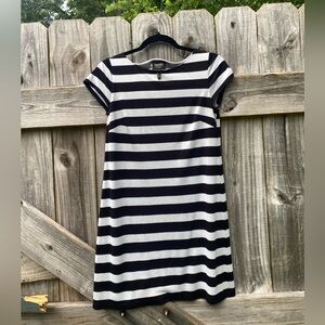 Laundry By Shelli Segal Black and Metallic Gray Striped Mini Dress